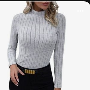 Gray Ribbed Long Sleeve Bodysuit